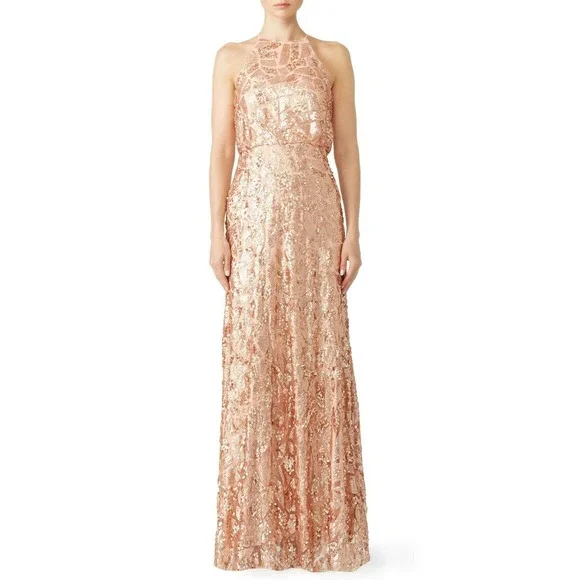 slim fit dress slacks Berylove Women Rose Gold Formal Dress with Slit Sequin Mermaid Cut Out Deep V-Neck Spaghetti Straps Long Formal Wear Dress, Rose Pink / US18W main image 0